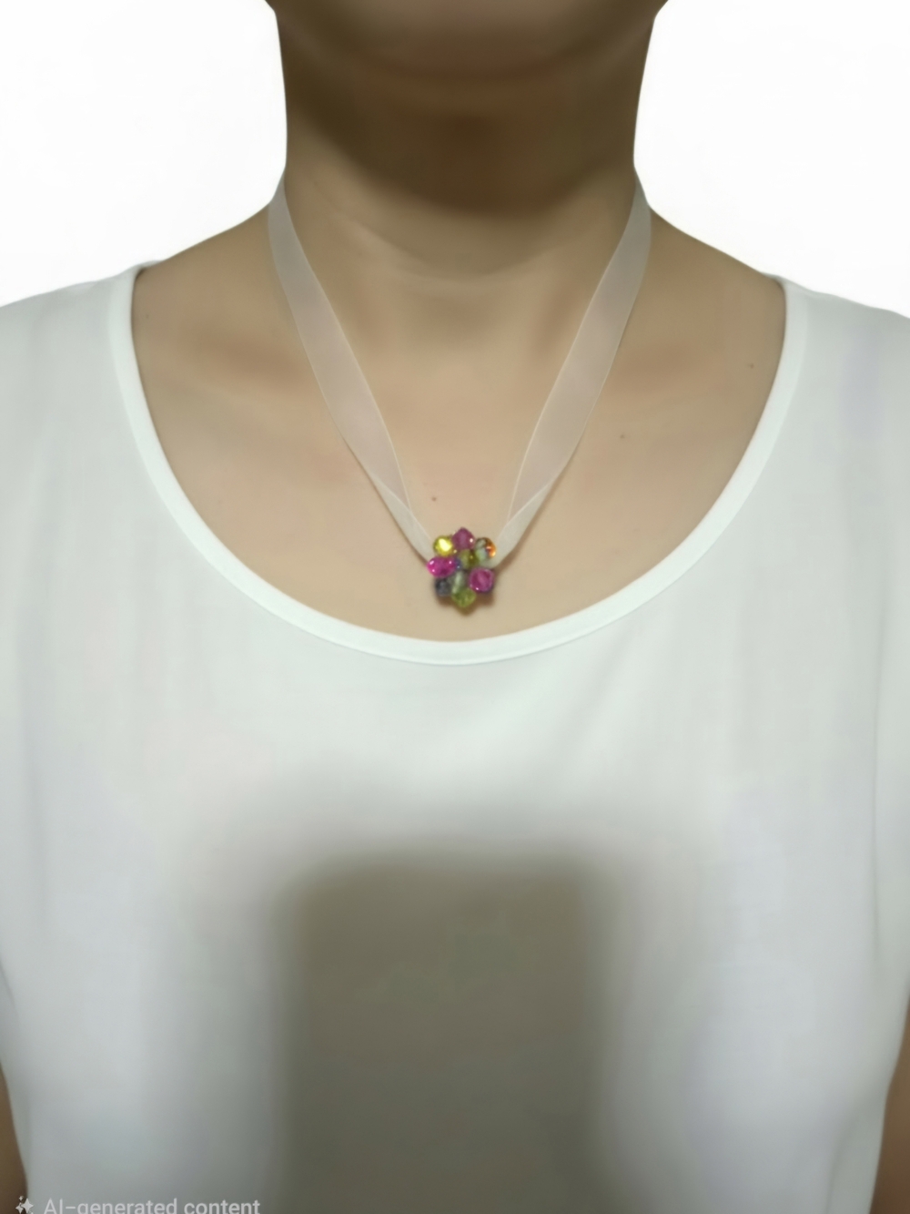 Juicy Couture Pink, Green & Gold Floral Cluster Necklace